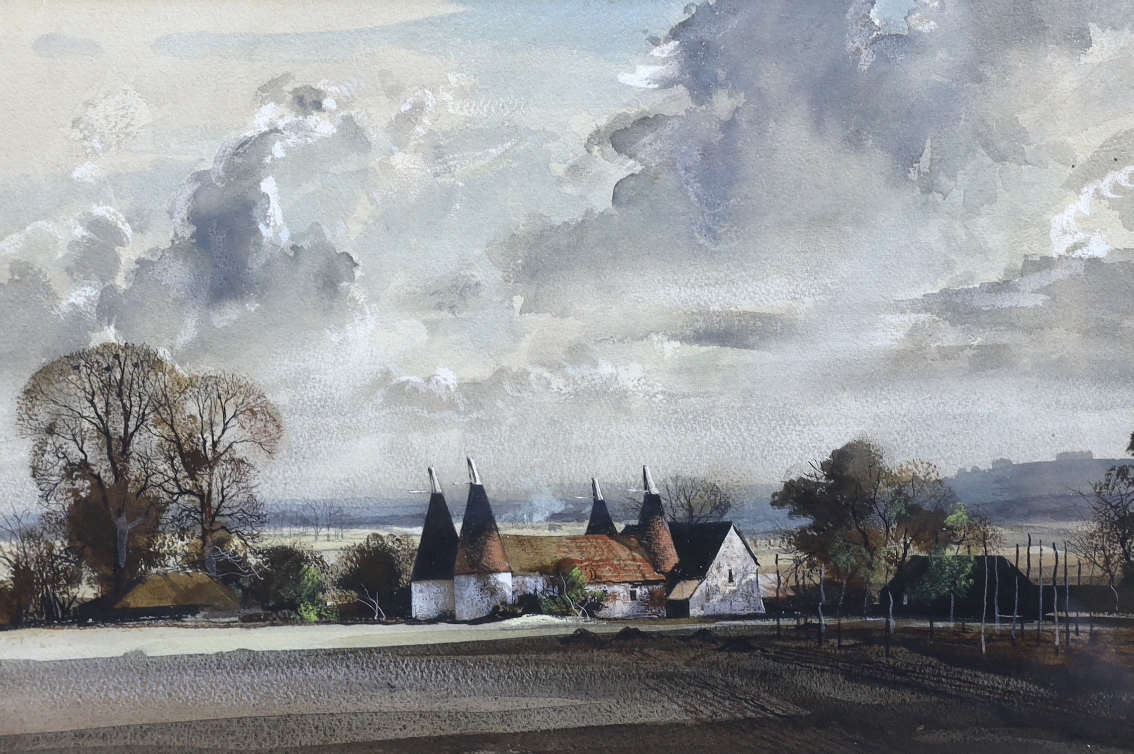 Rowland Hilder (1905-1993), 'Oast Houses, Kent', watercolour, 35 x 51.5cm